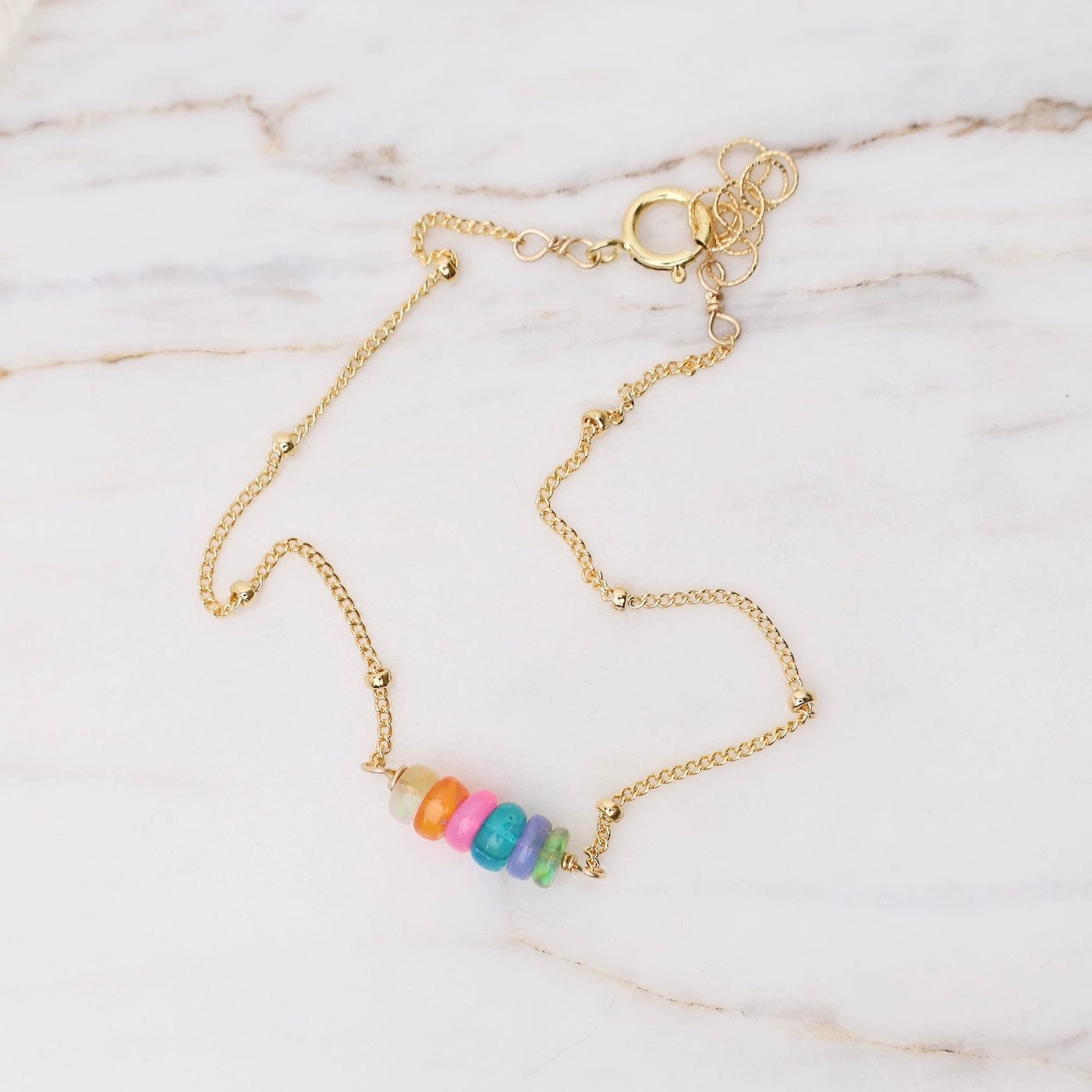 BRC-GF Gold Filled Rainbow Opals Rondelle Bar on Beaded C