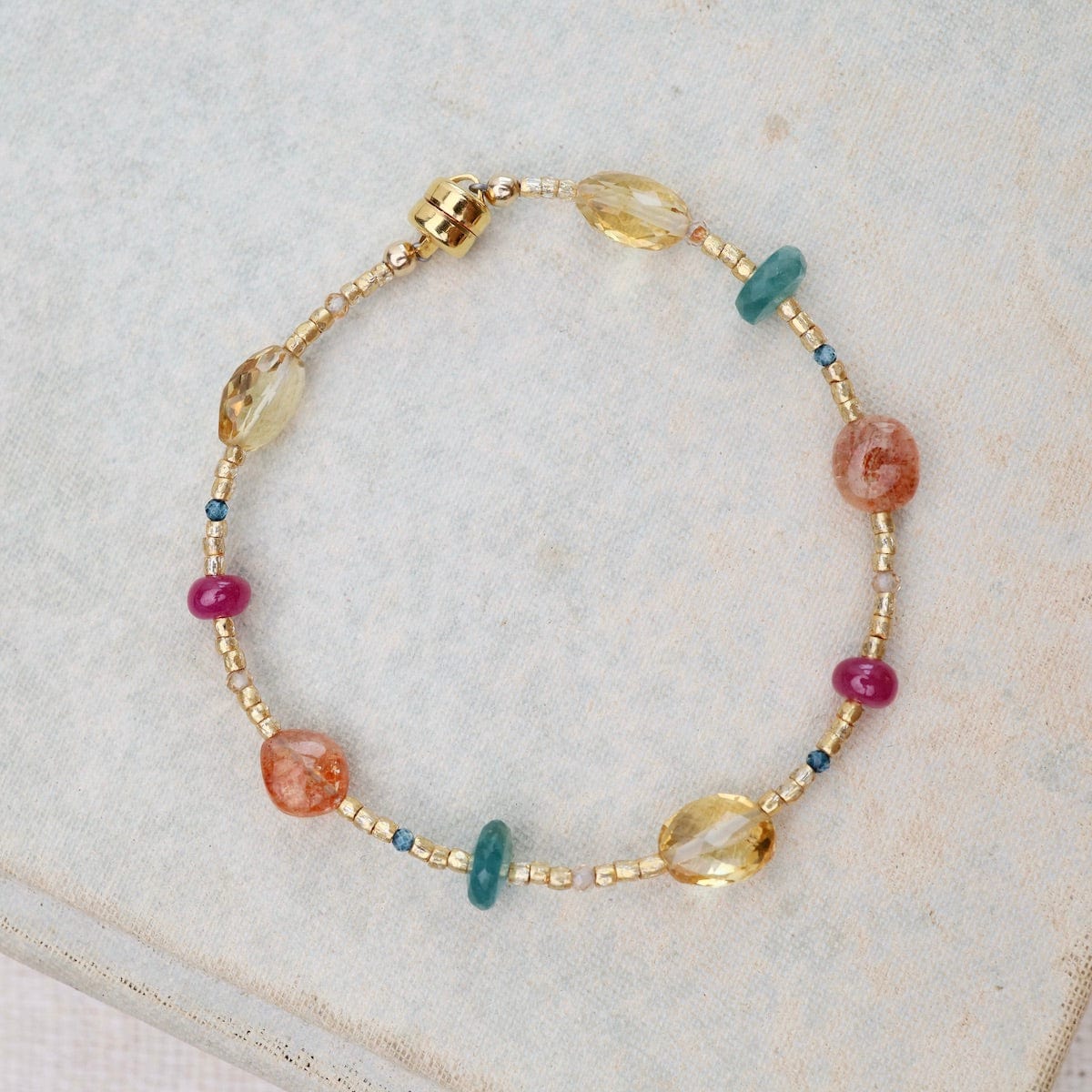 BRC-GF Gold Glass Sunstone, Grandiederite Ruby Bracelet