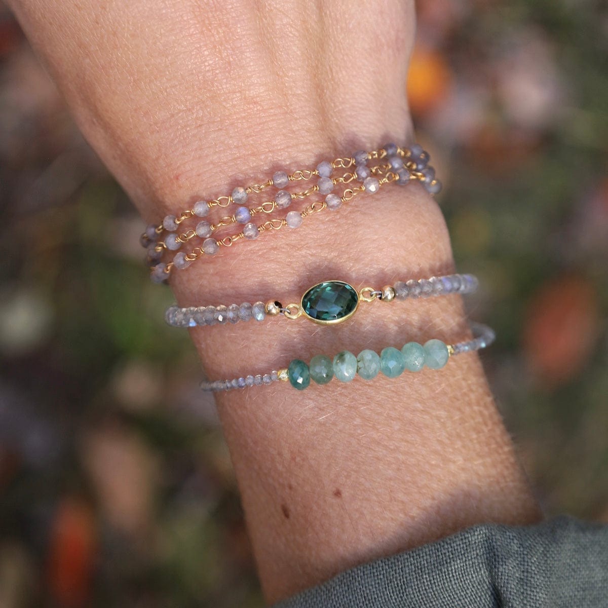 BRC-GF Green Grandidierite & Labradorite Golf-Fill Bracelet