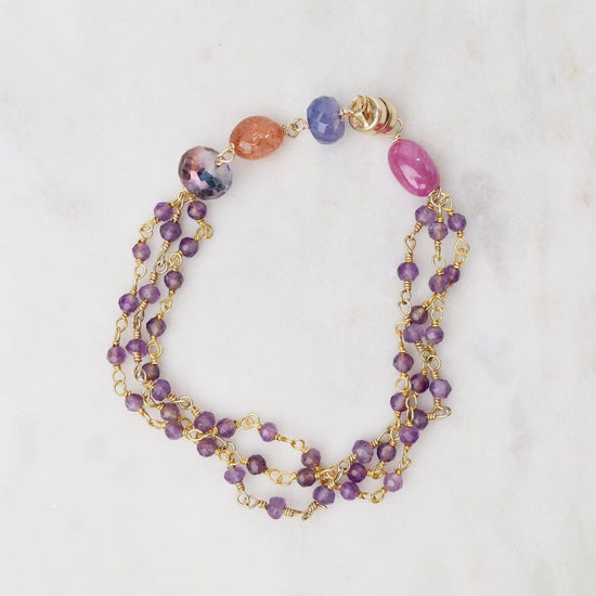 BRC- GF Hand Tied 3 Strand Amethyst Gold Filled Bead Chain