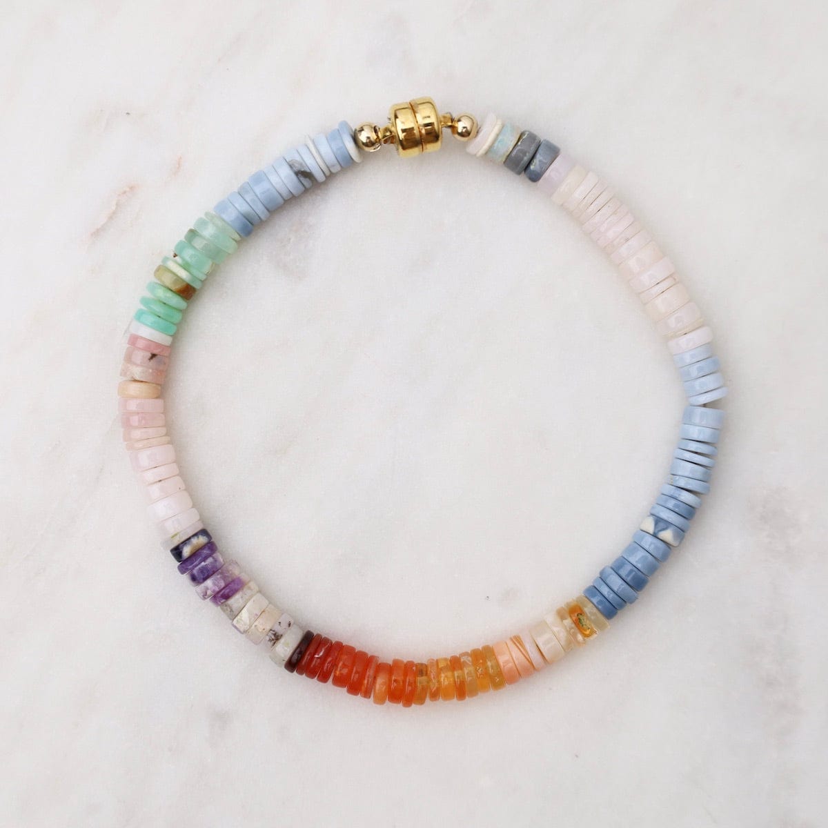 BRC-GF Gold Magnetic Bracelet - 7” Multi-Color Opal Rainb