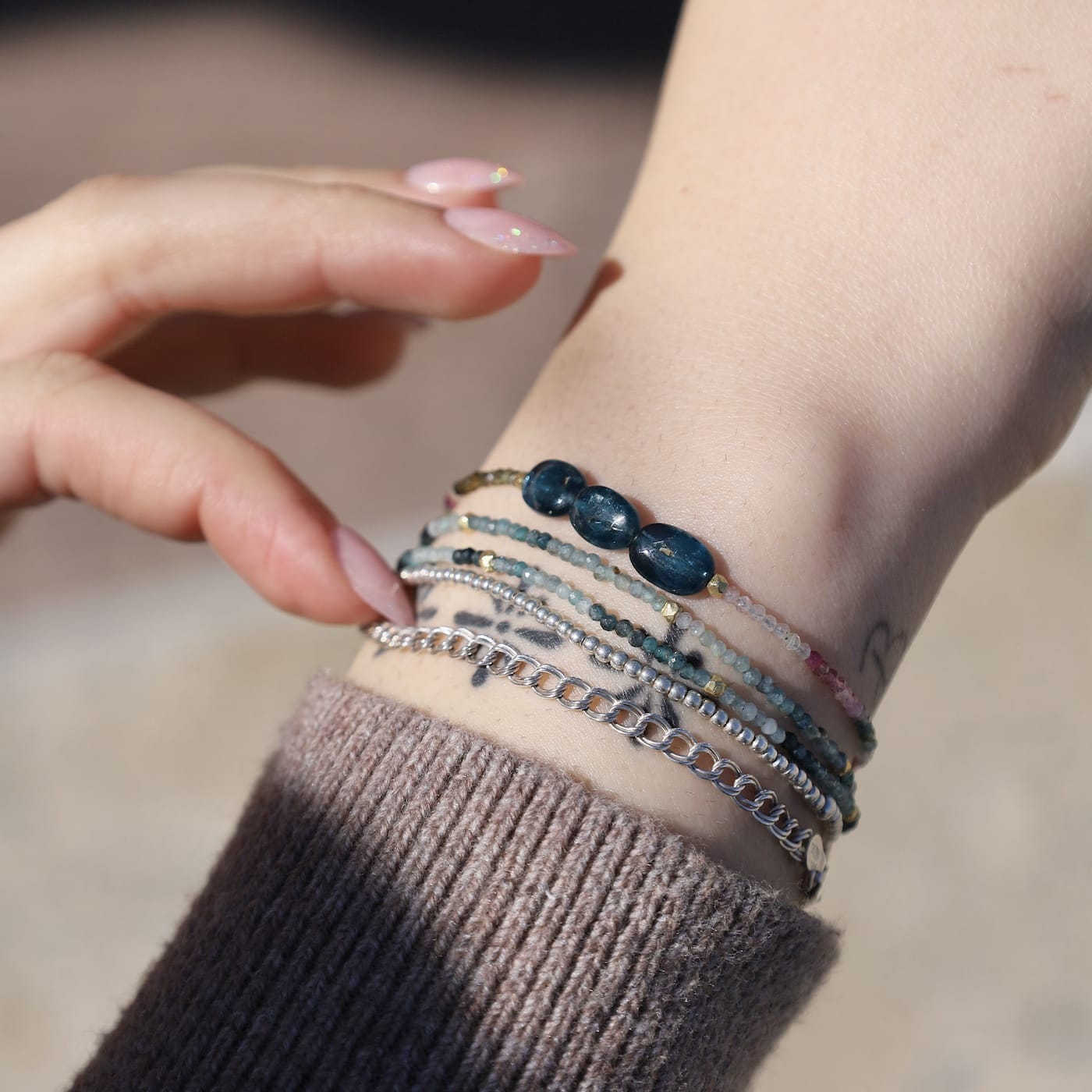 BRC-GF Multi Tourmaline with 3 Oval Kyantite Bracelet