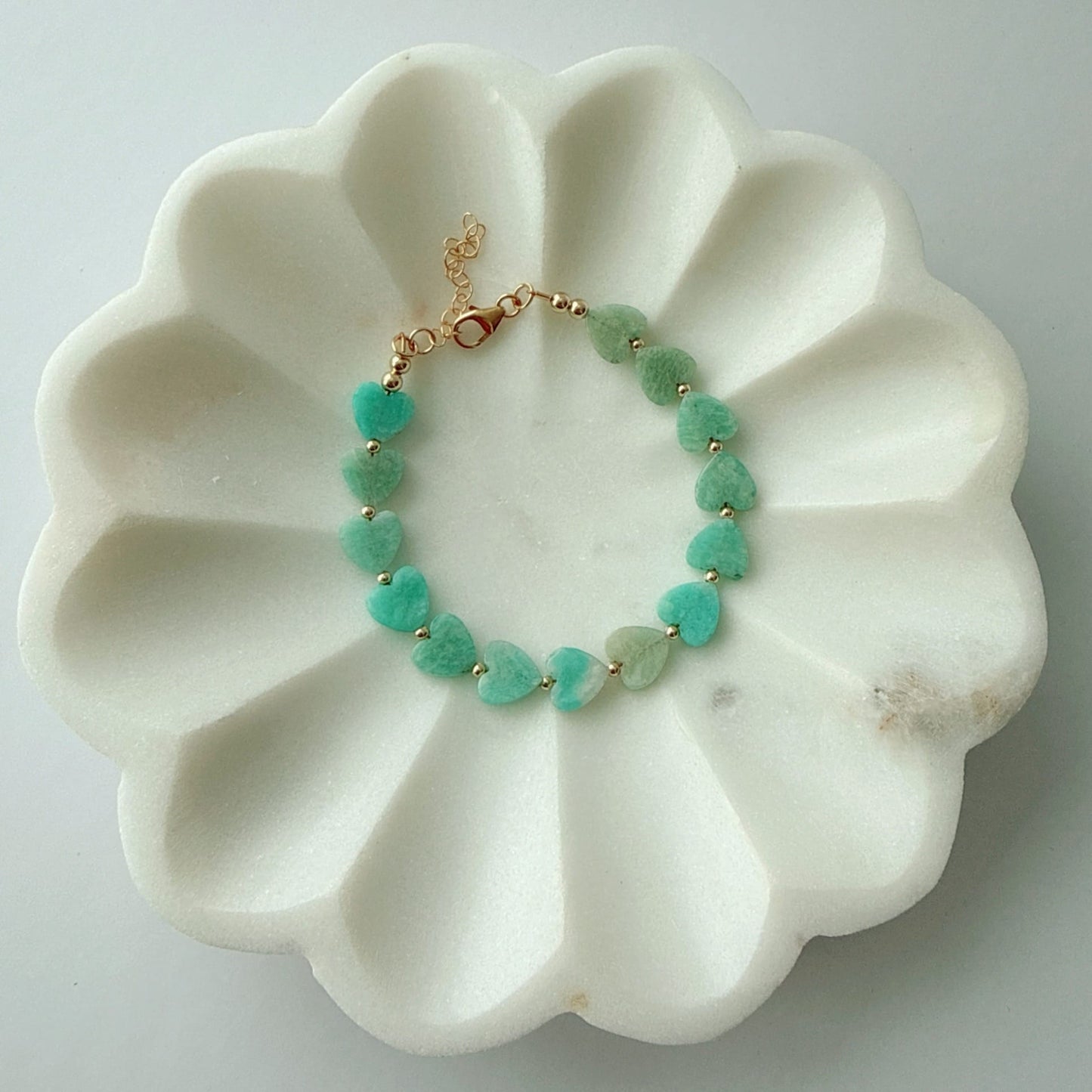 BRC-GF Paloma Amazonite Heart Gold Filled Beaded Bracelet