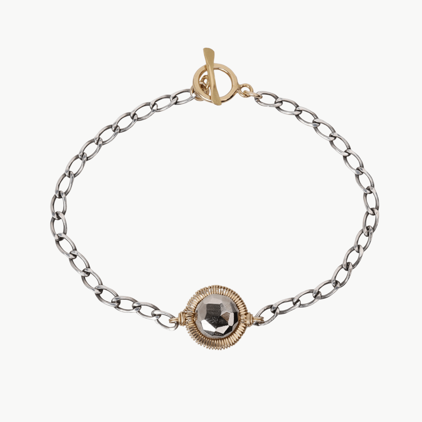 BRC-GF Silver & Gold Filled Bracelet with Pyrite Center