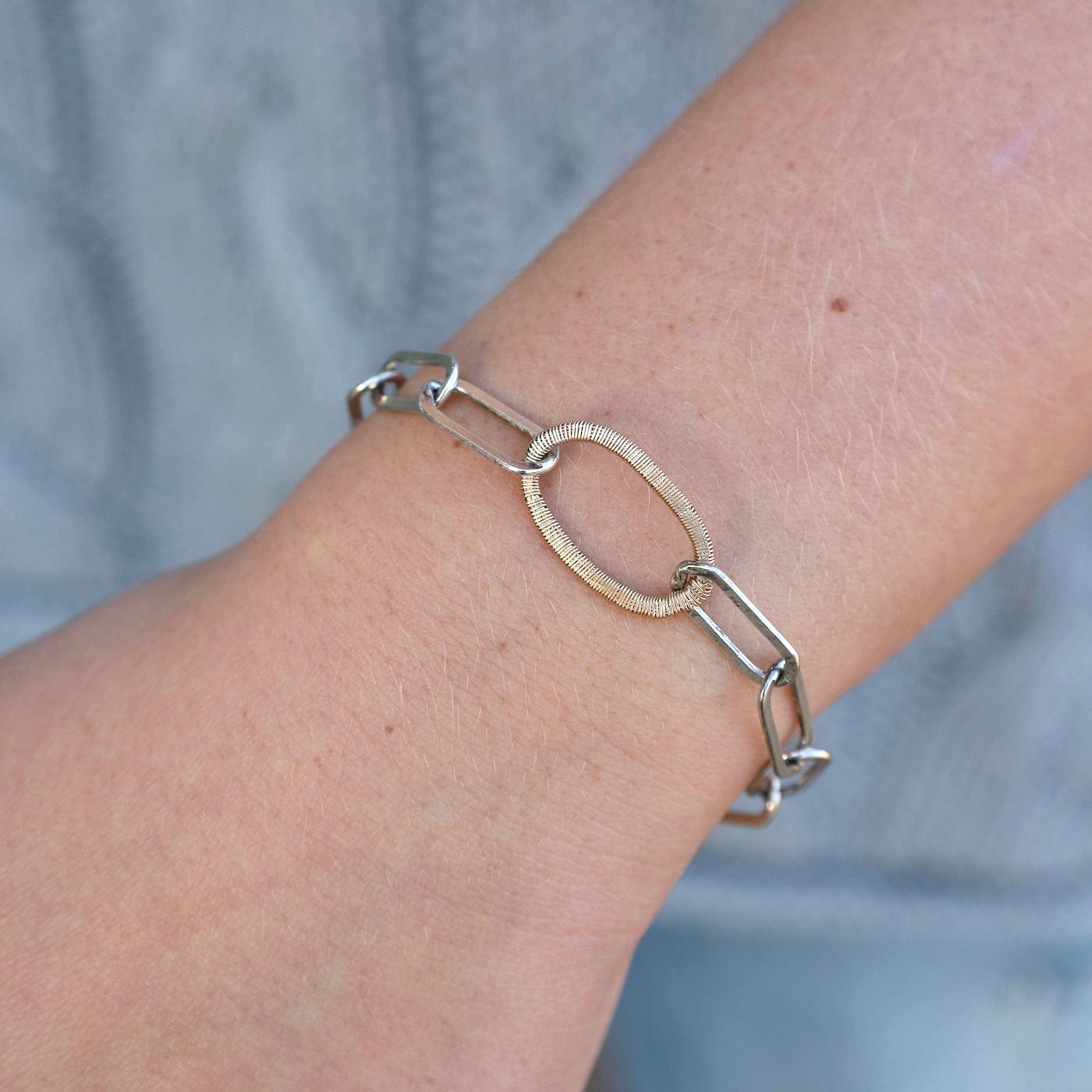 BRC-GF Silver Oval Link with Wire Wrapped Gold Filled Cen