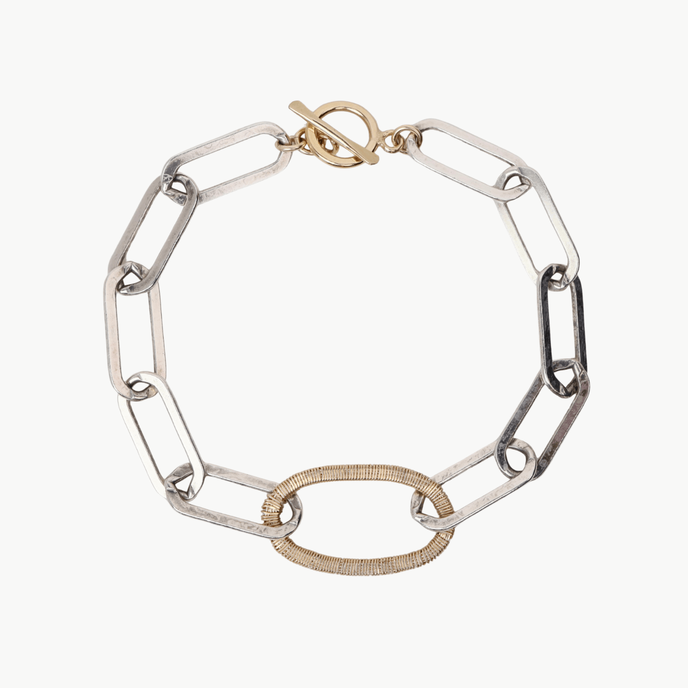 BRC-GF Silver Oval Link with Wire Wrapped Gold Filled Cen