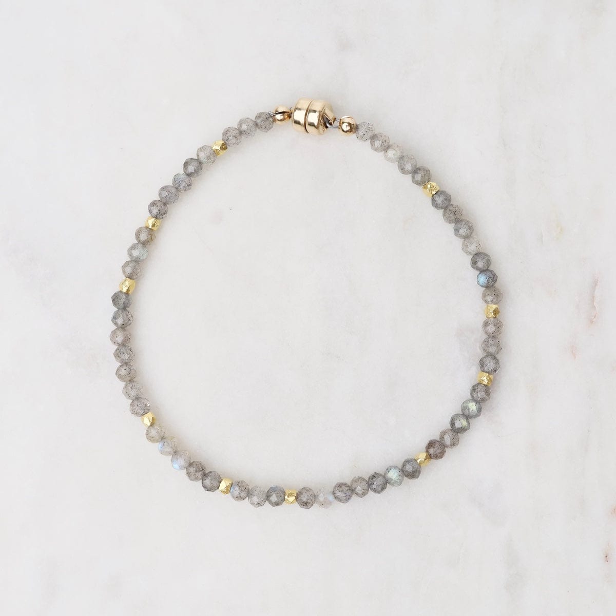 BRC-GF Single Strand Labradorite Bracelet with Gold Bead