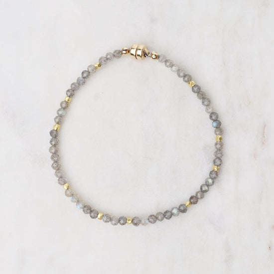 BRC-GF Single Strand Labradorite Bracelet with Gold Bead