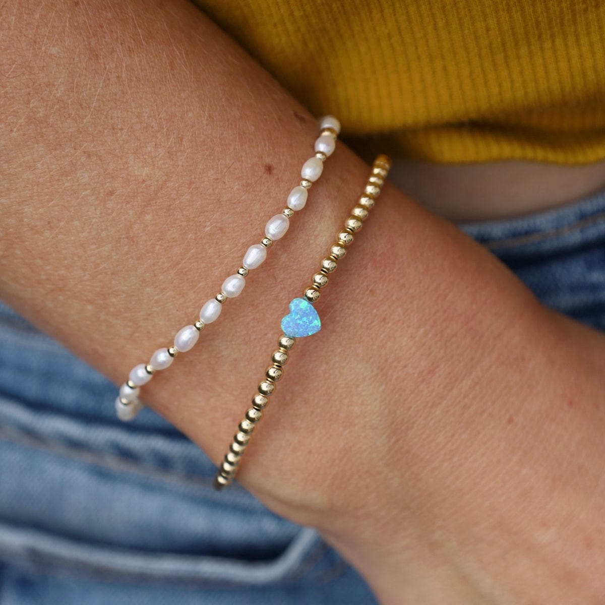 BRC-GF Small Azure Opal Heart Gold Filled Ball Bracelet