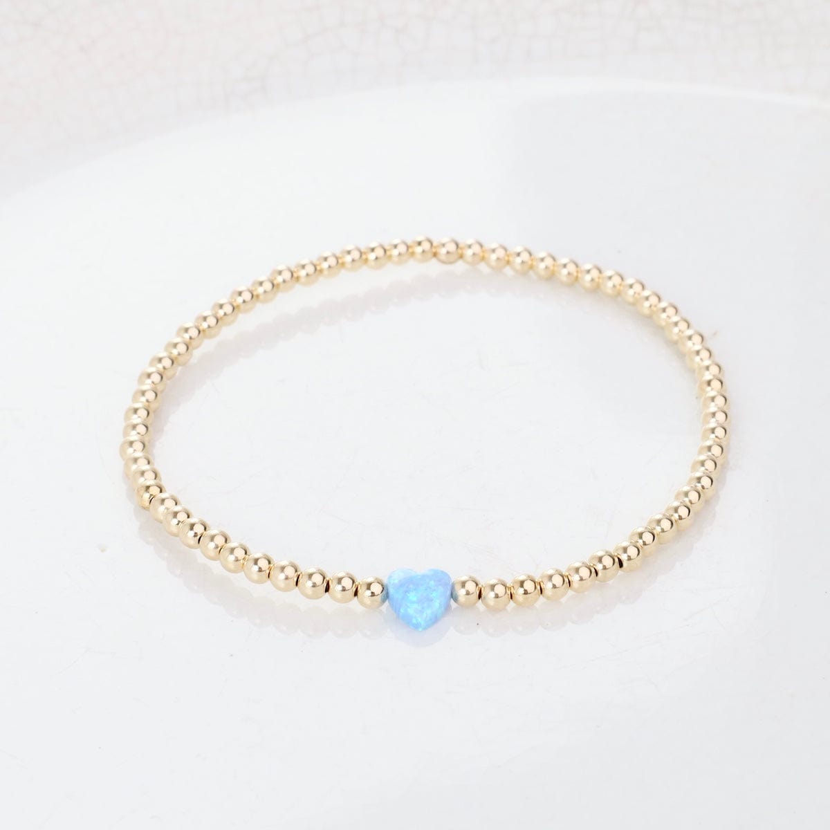 BRC-GF Small Azure Opal Heart Gold Filled Ball Bracelet