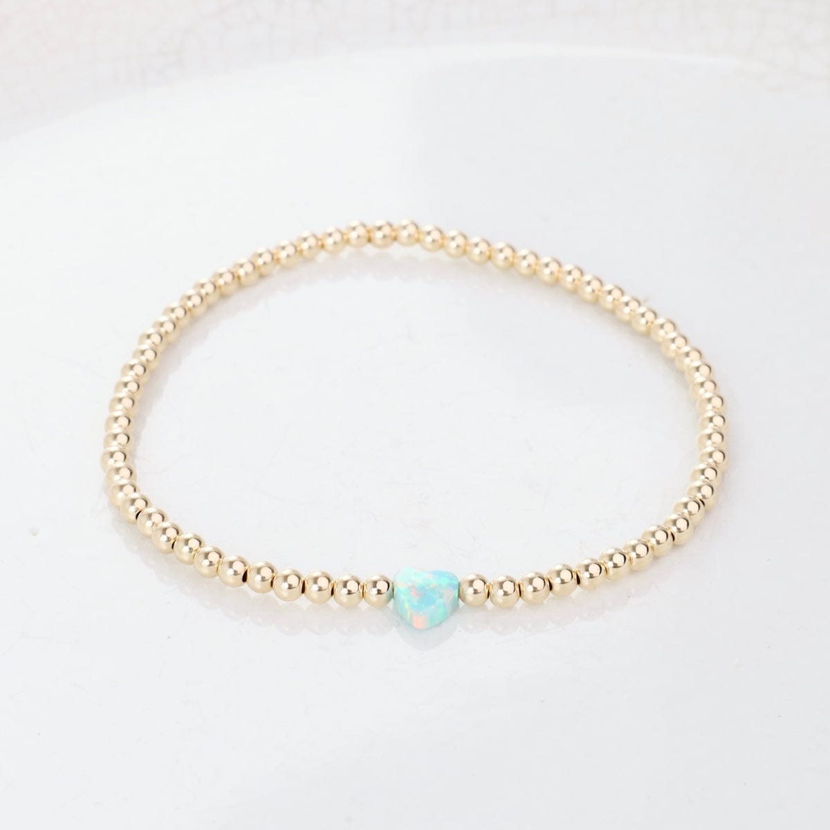 BRC-GF Small Sea Green Opal Heart Gold Filled Ball Bracelet