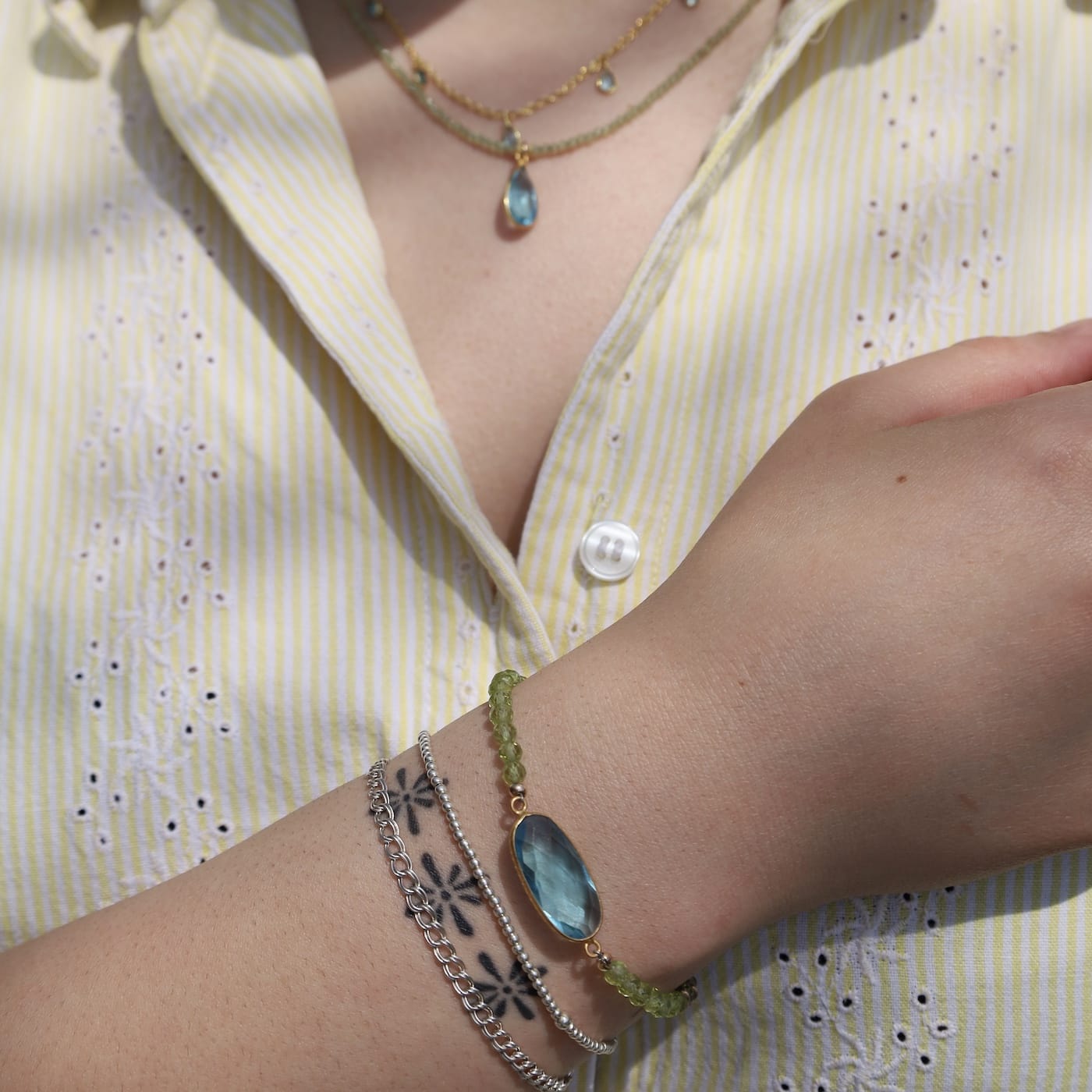 BRC-GF Swiss Blue Quartz Oval Bezel Link Bracelet