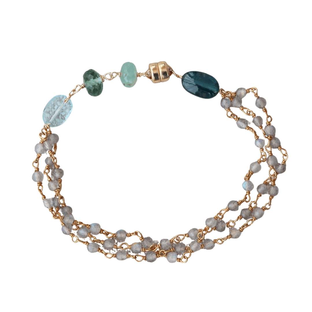 BRC-GF Three Strand Bead Chain Bracelet in Labradorite &