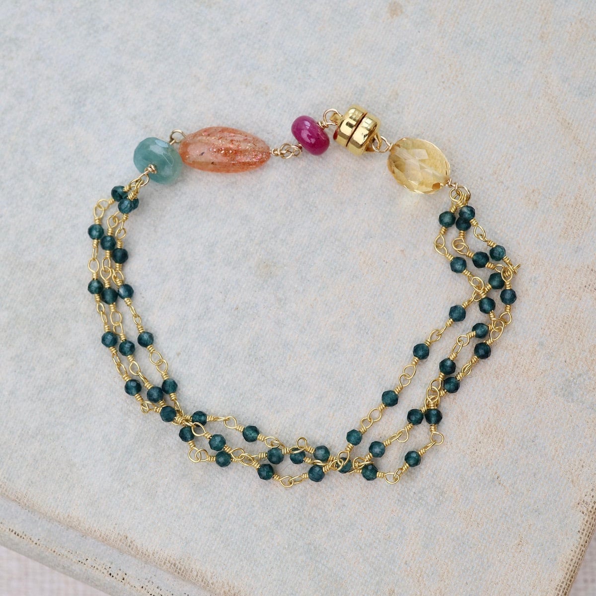 BRC-GF Three Strand Bracelet of Ruby, Citrine, Grandiederite