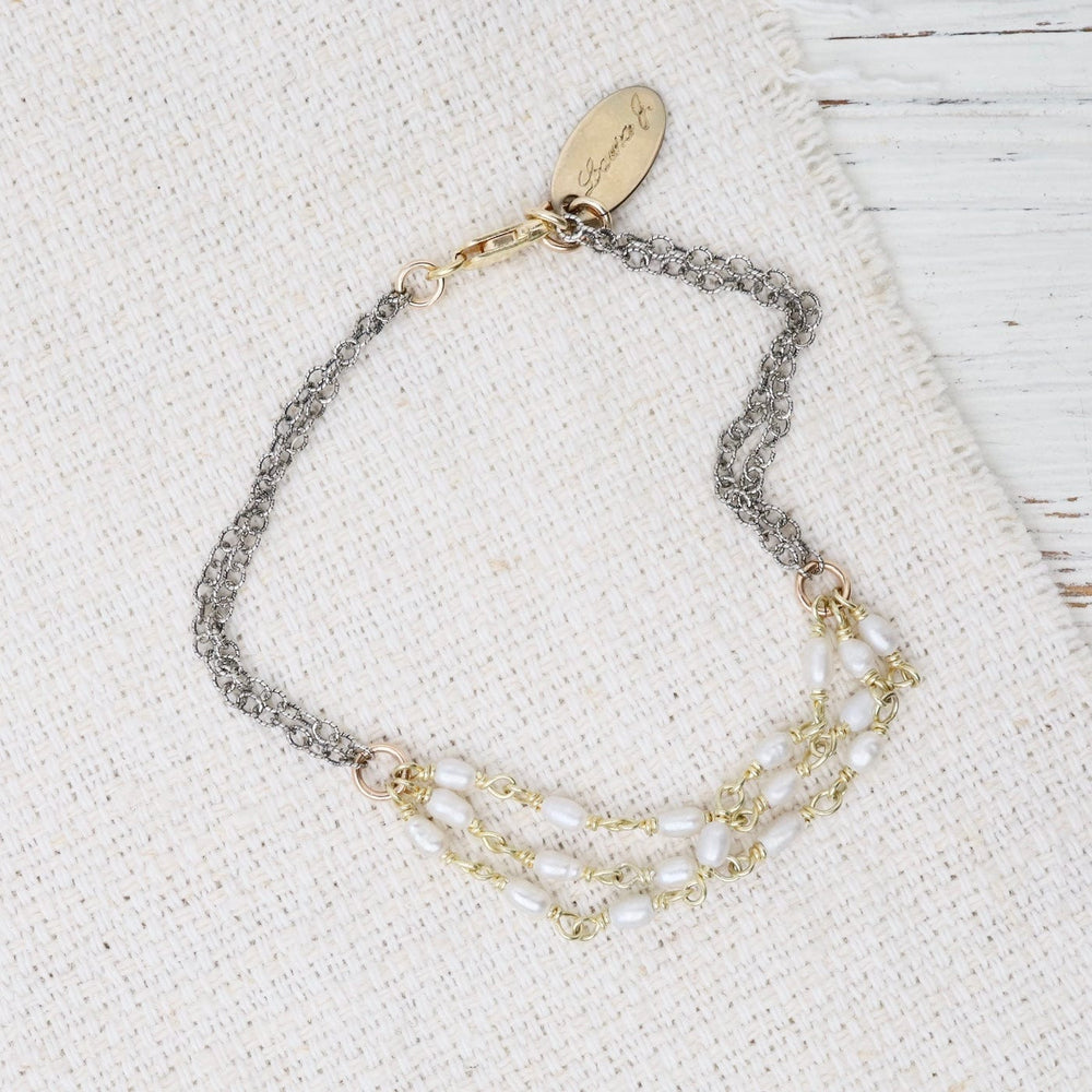 BRC-GF Two Tone Bracelet with Multi Strand Rice Pearls