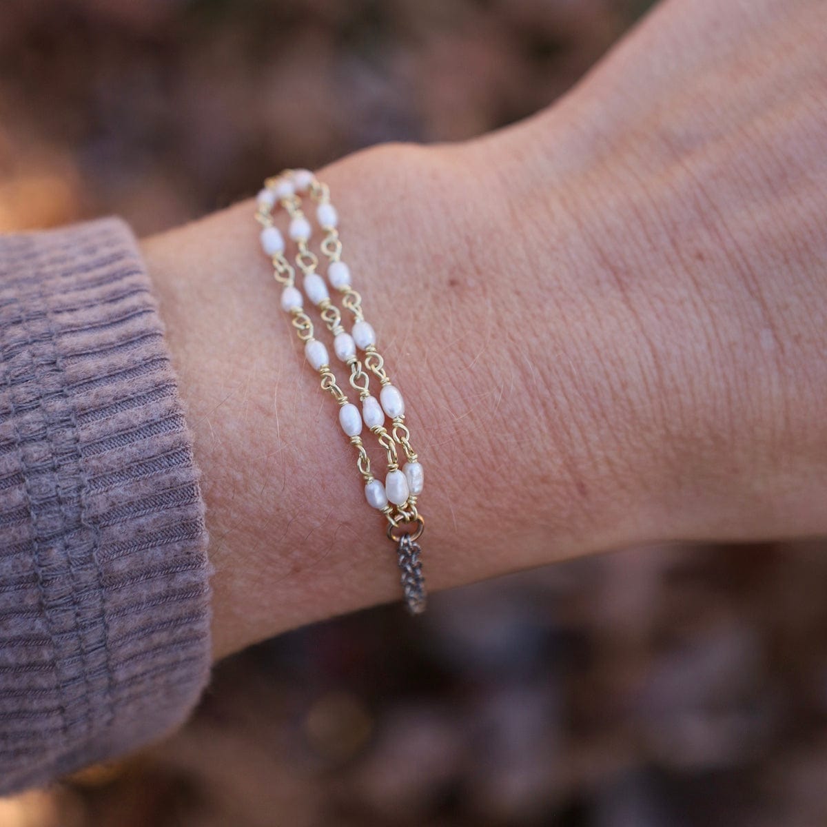 BRC-GF Two Tone Bracelet with Multi Strand Rice Pearls