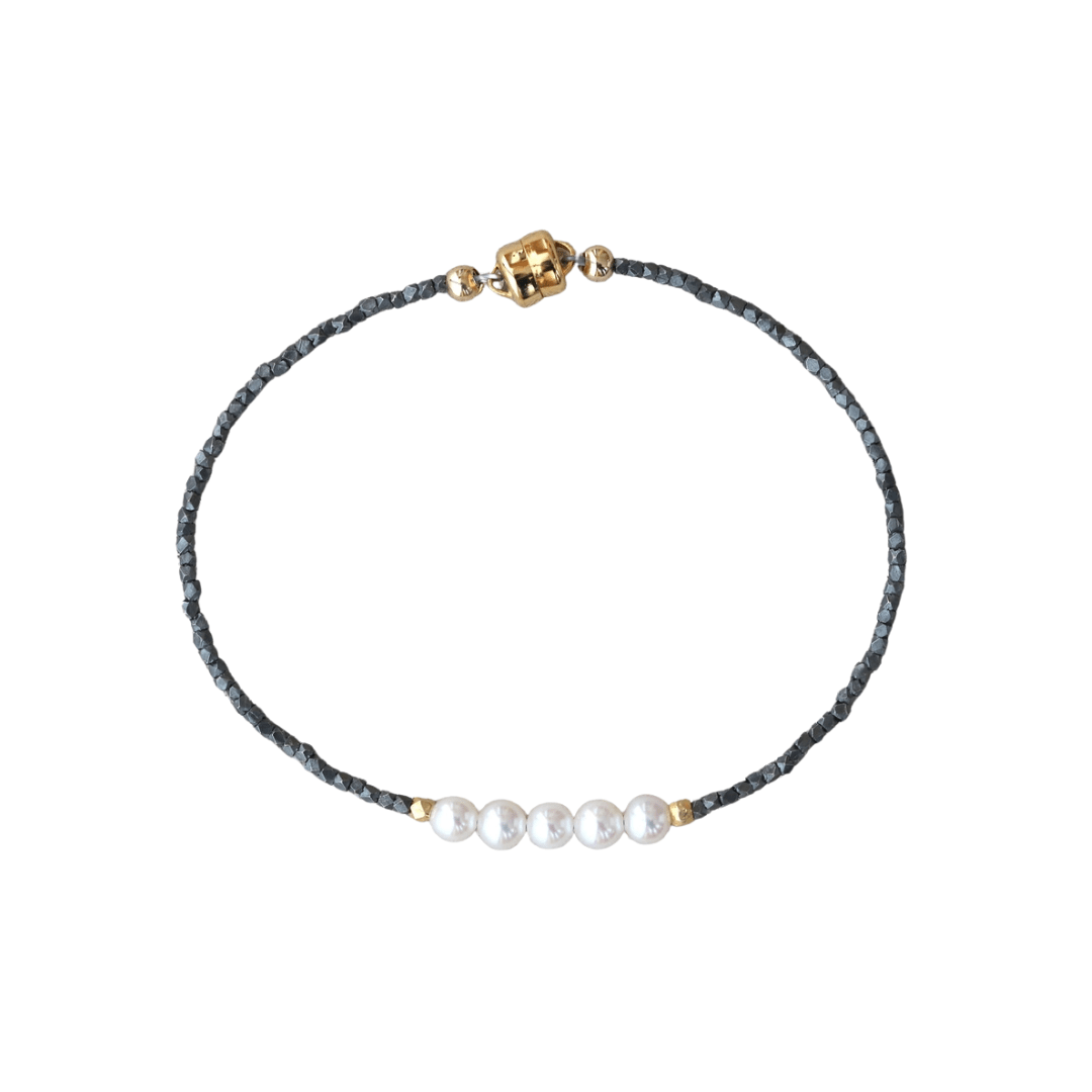 BRC-GF White Pearl and Oxidized Silver Bracelet