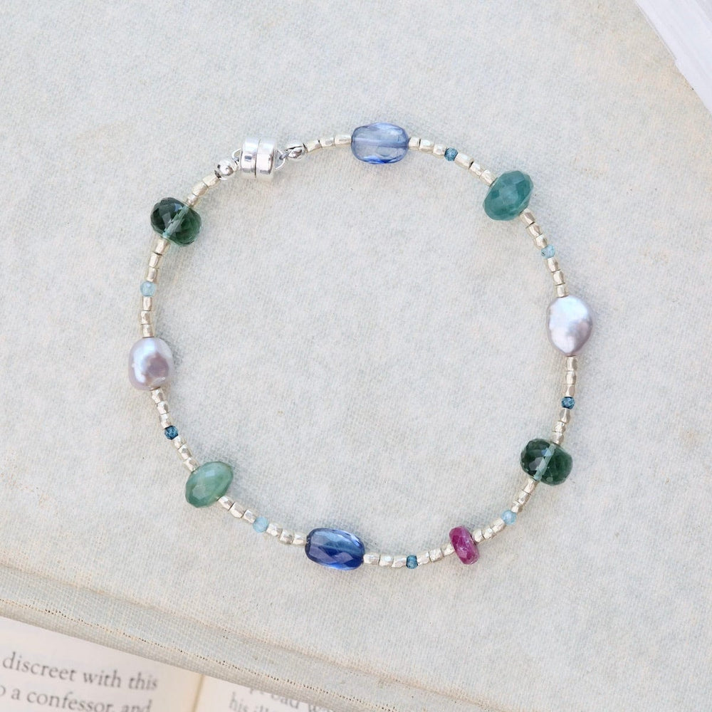 
                      
                        BRC Glass Beads, Kyanite, Quartz, Pearl, Pink Sapphire Bracelet
                      
                    