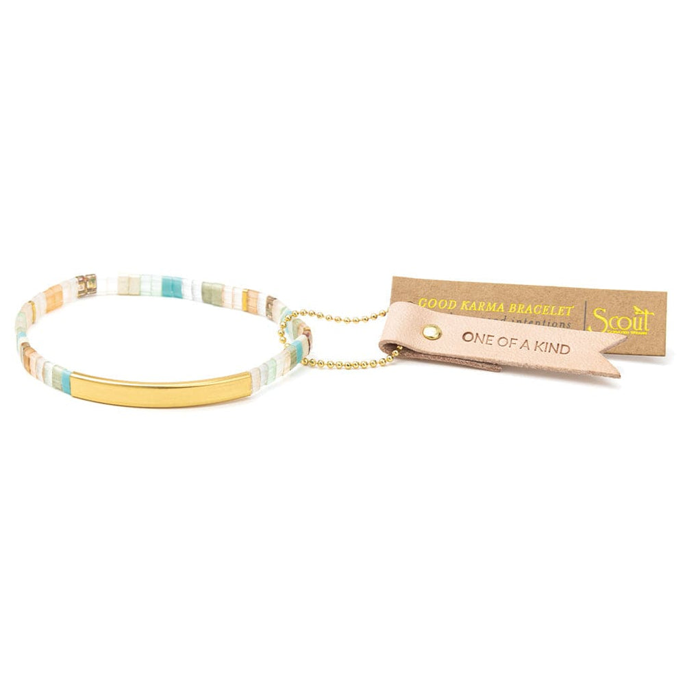 
                  
                    BRC Good Karma Miyuki Bracelet | One Of A Kind - Mint/Peach/Gold
                  
                