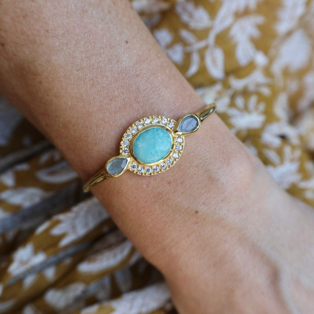 BRC-GPL Amazonite & Pave Zirconia Cuff Bracelet