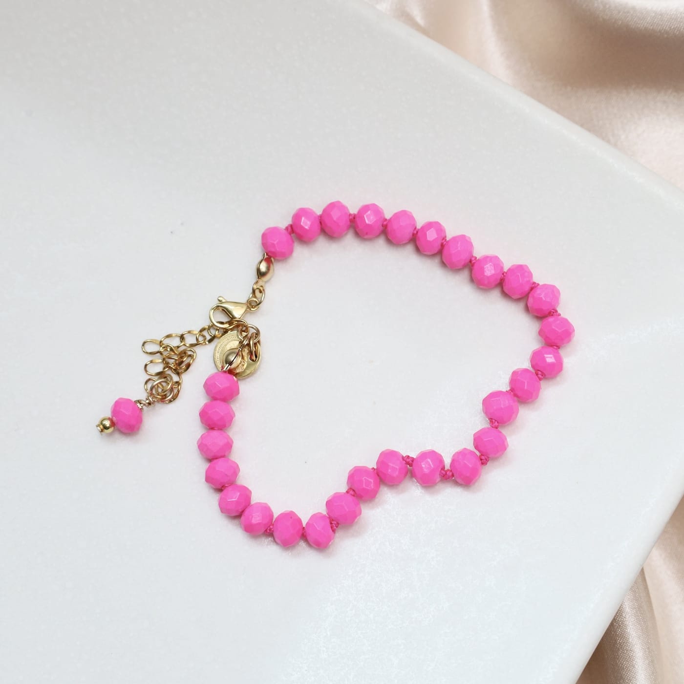 BRC-GPL Barb Hot Pink Neon Crystal Beaded Hand-Knotted Bra