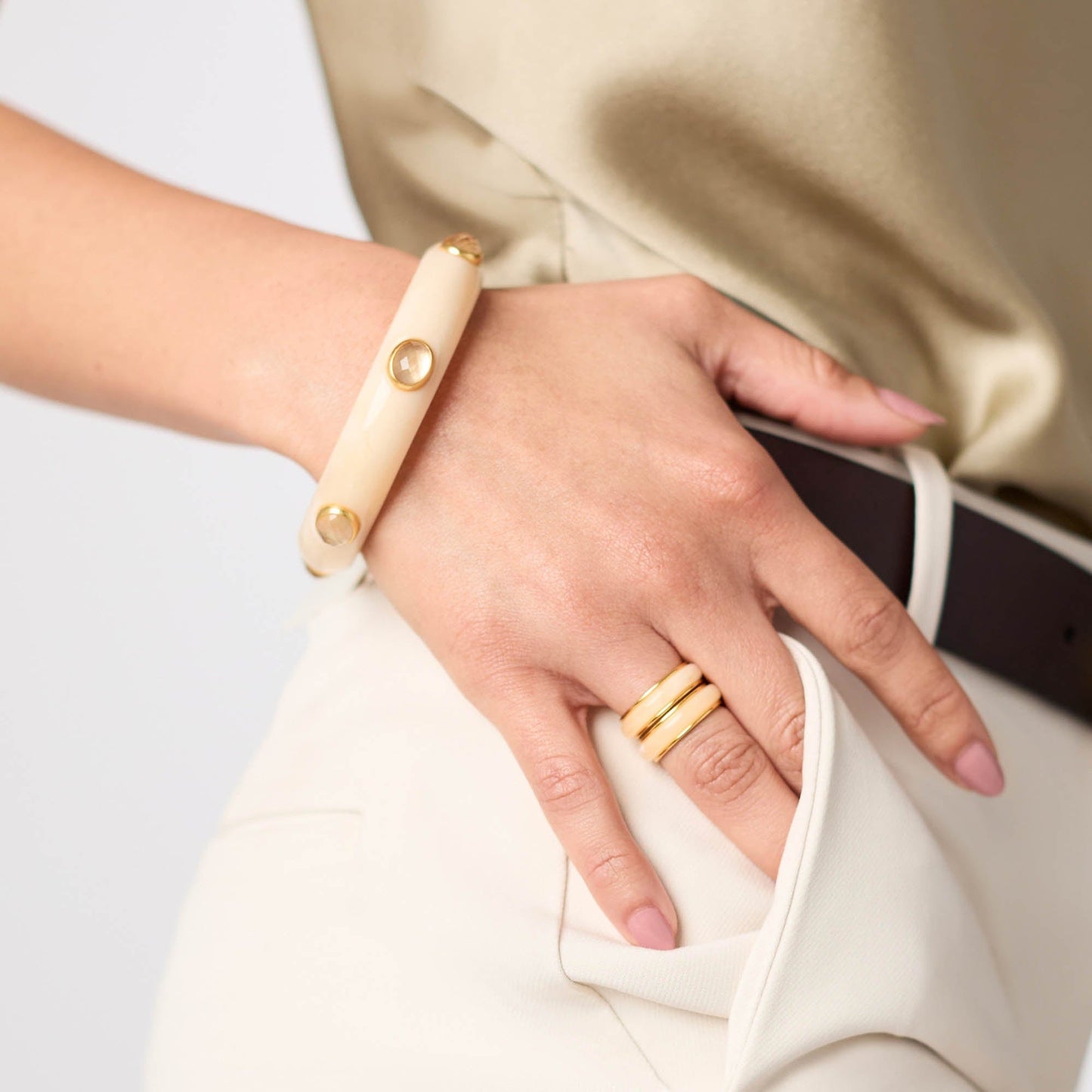 BRC-GPL Carnaby Stone Bangle Ivory