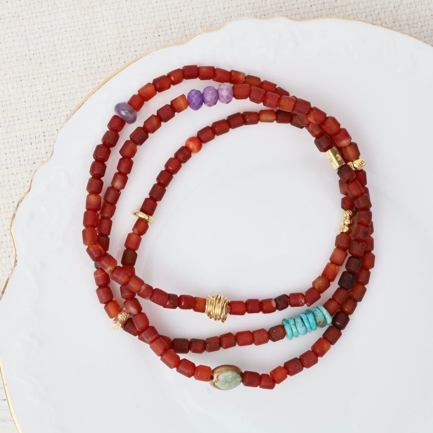 BRC-GPL Dark Carnelian Triple Elastic Bracelet in Gold