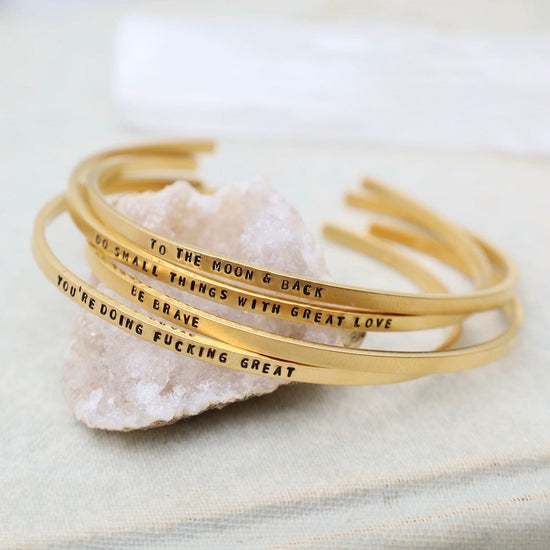 BRC-GPL Do Small Things with Great Love Stamped Gold Plated Cuff Bracelet