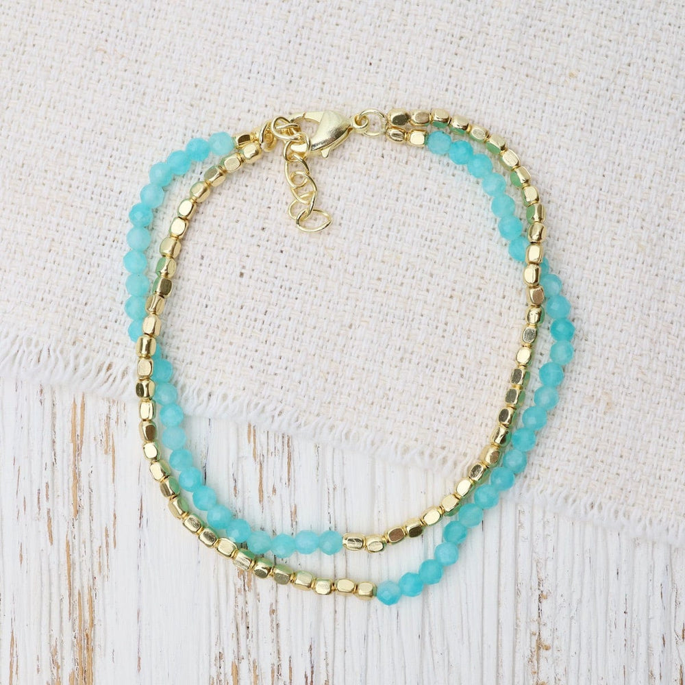 
                      
                        BRC-GPL Double Strand Amazonite and Gold Beaded Bracelet
                      
                    