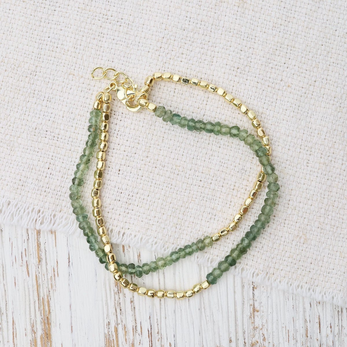 BRC-GPL Double Strand Green Apatite and Gold Beaded Bracelet