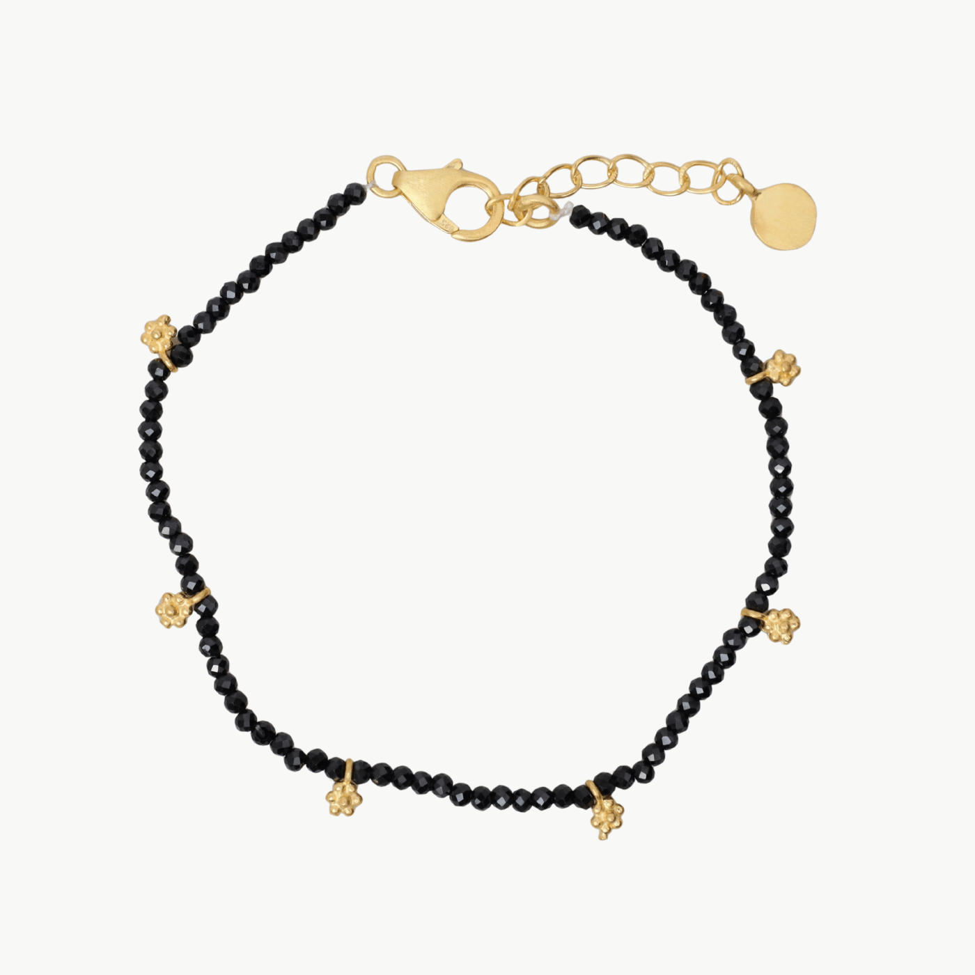 BRC-GPL Faceted Black Onyx with Gold Charms Bracelet