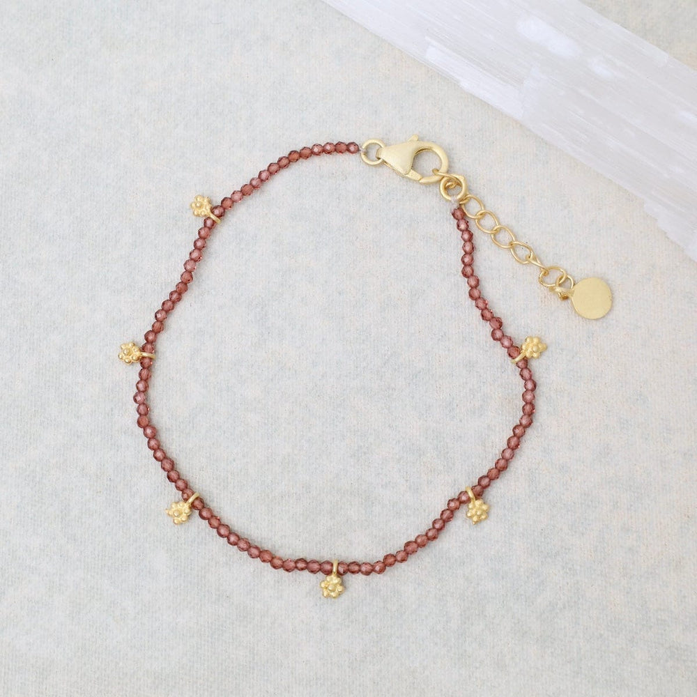 
                      
                        BRC-GPL Faceted Garnets with Gold Charms Bracelet
                      
                    