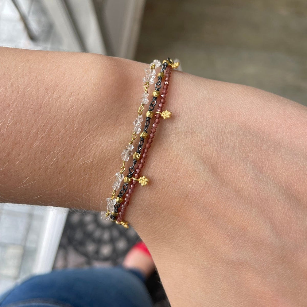 
                      
                        BRC-GPL Faceted Garnets with Gold Charms Bracelet
                      
                    