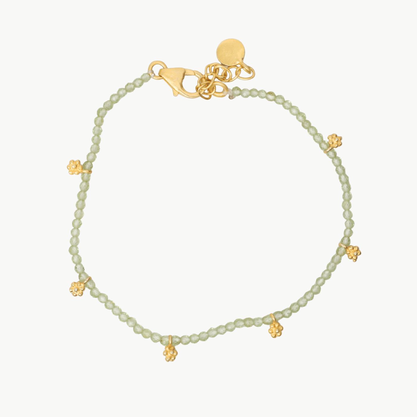 BRC-GPL Faceted Peridot with Gold Charms Bracelet