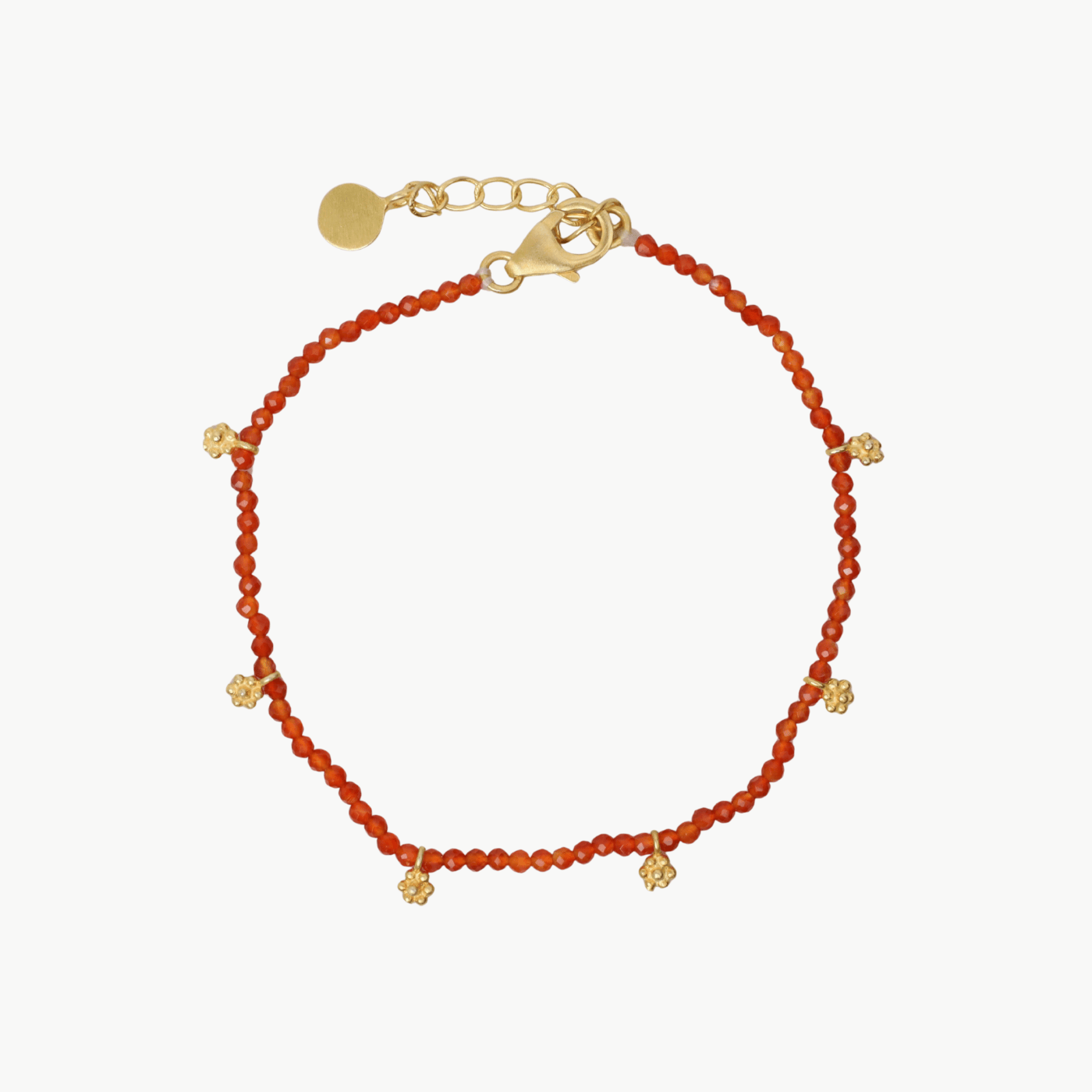 BRC-GPL Faceted Red Onyx with Gold Charms Bracelet