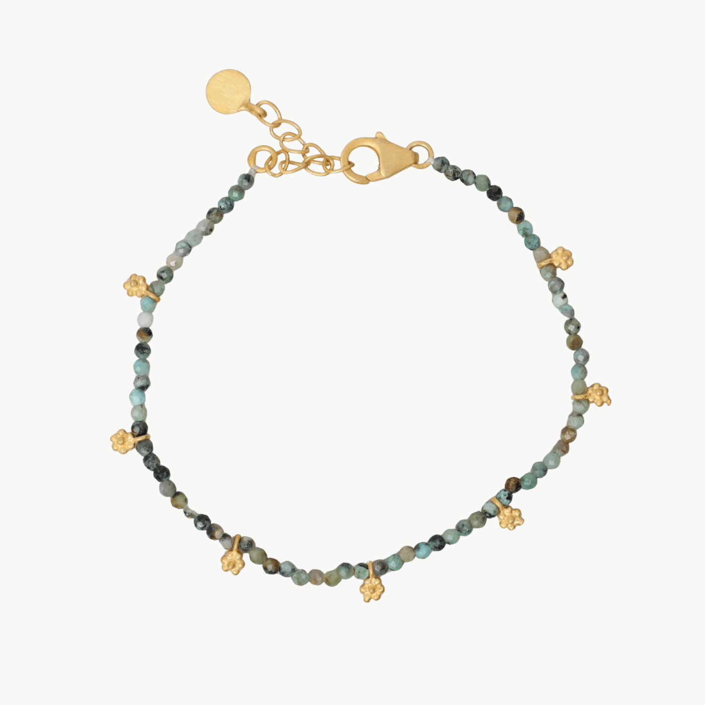BRC-GPL Faceted Turquoise with Gold Charms Bracelet
