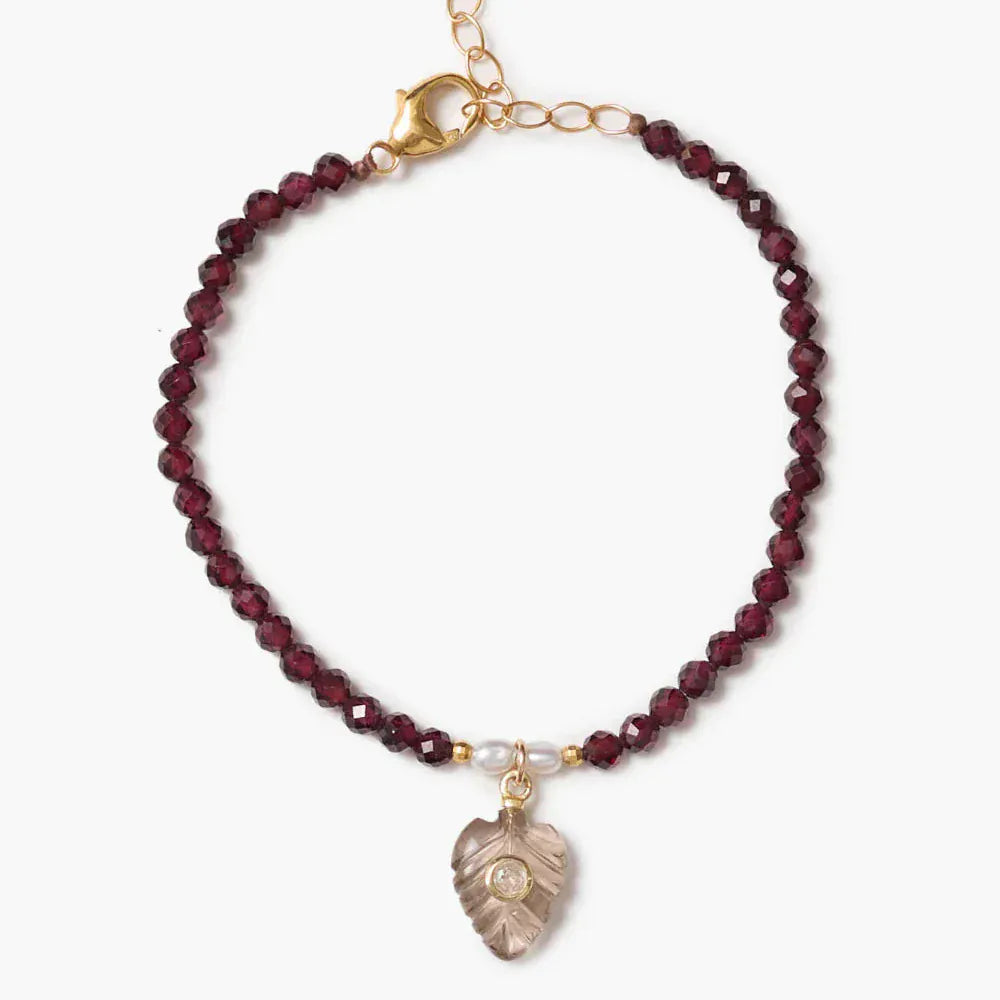 BRC-GPL Fern Charm Bracelet Garnet