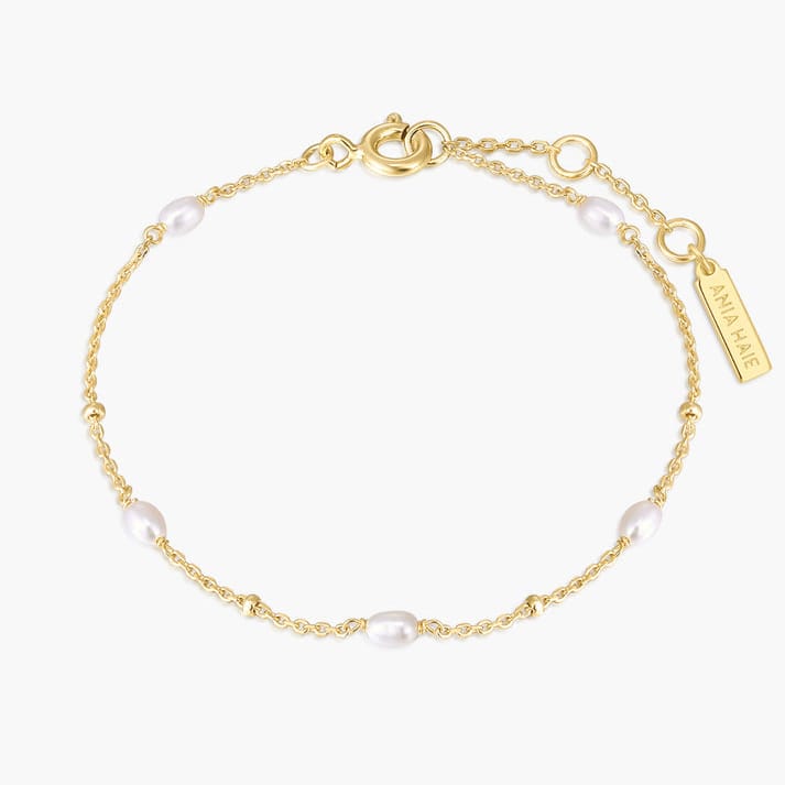 BRC-GPL Gold Alternating Pearl & Bead Station Bracelet