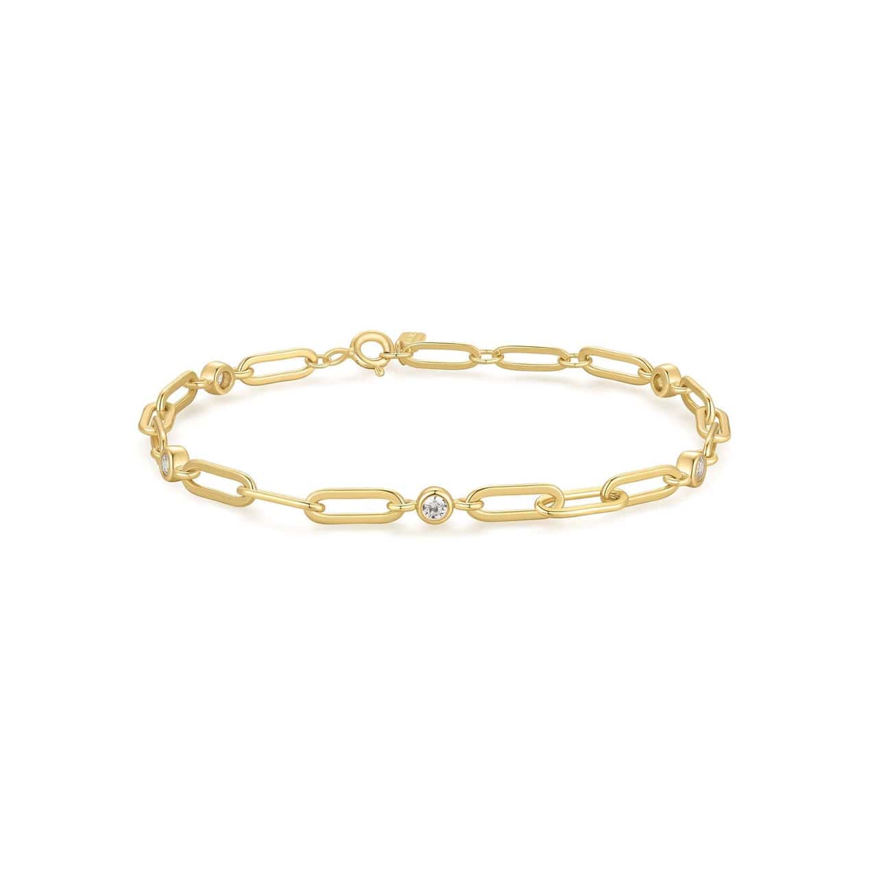 BRC-GPL Gold Bezel Station Paper Clip Chain Bracelet