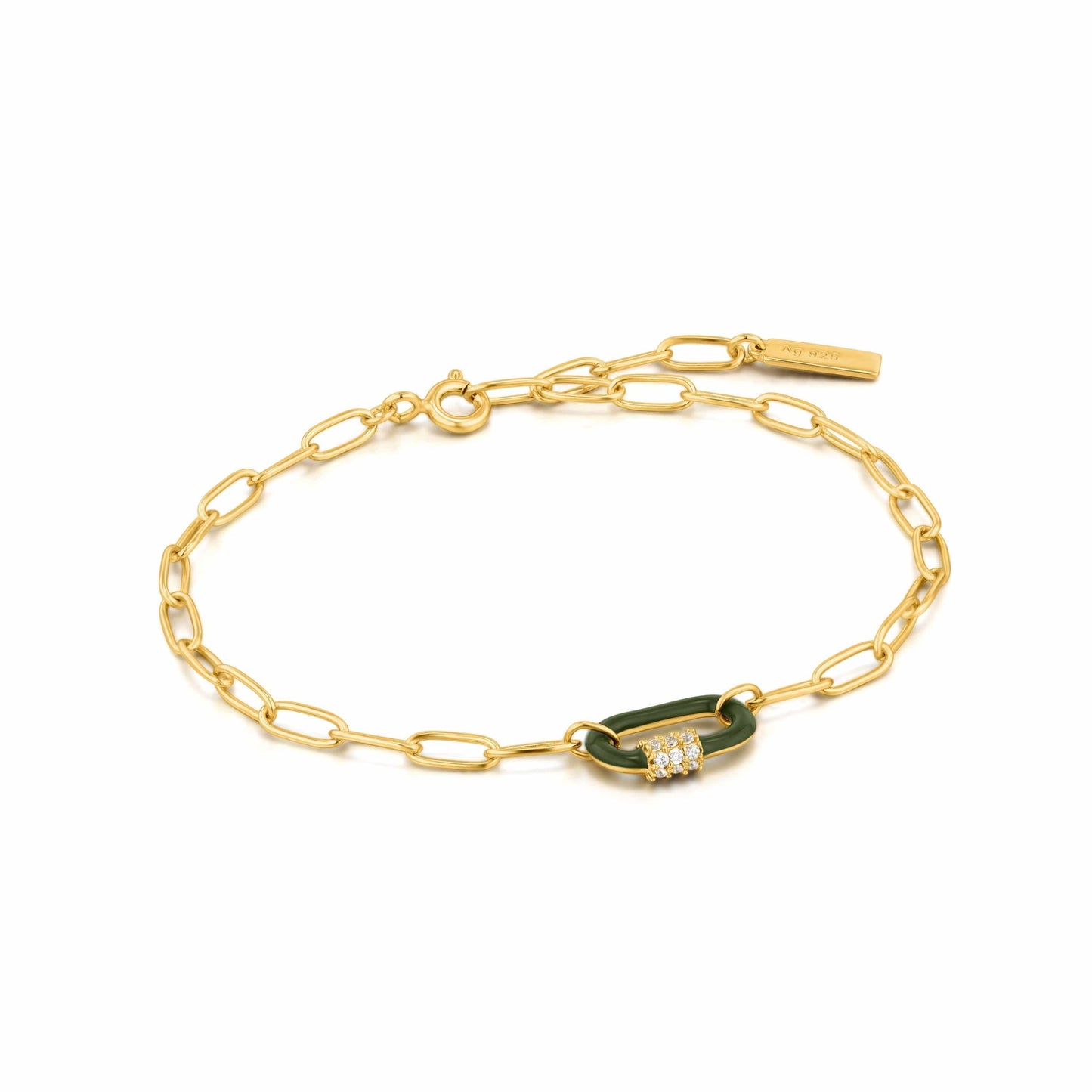 BRC-GPL Gold Forest Green Enamel Carabiner Bracelet