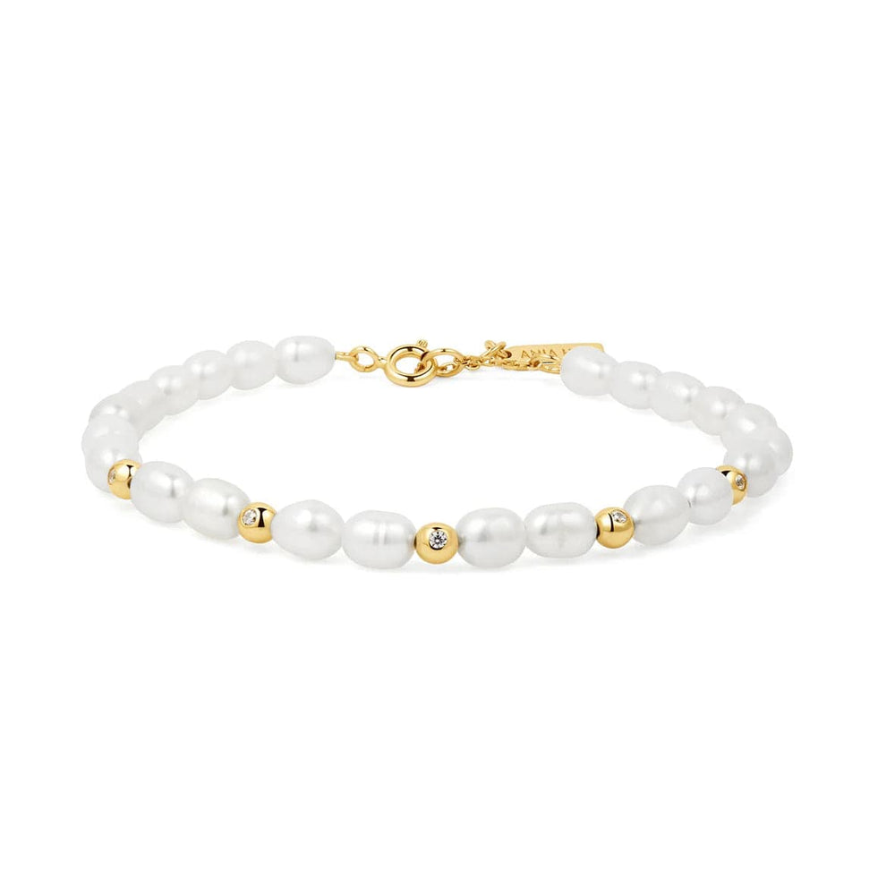 BRC-GPL Gold Freshwater Pearl & White Cubic Zirconia Bezel