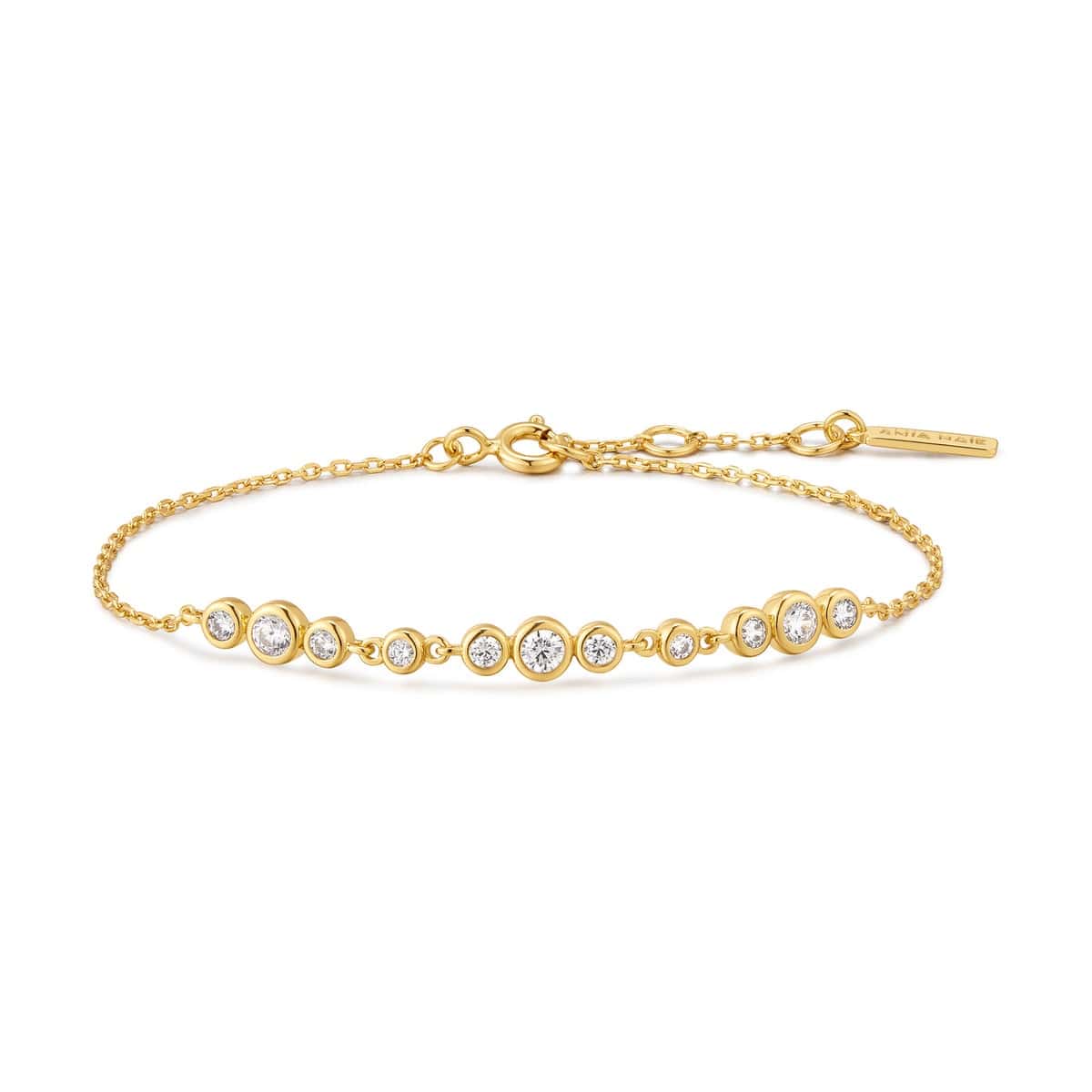 BRC-GPL Gold Graduated Bezel Set Trios Bracelet