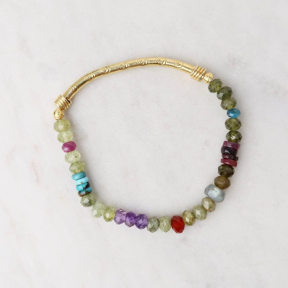 BRC-GPL Gold Green Garnet & Labradorite Cube Bracelet