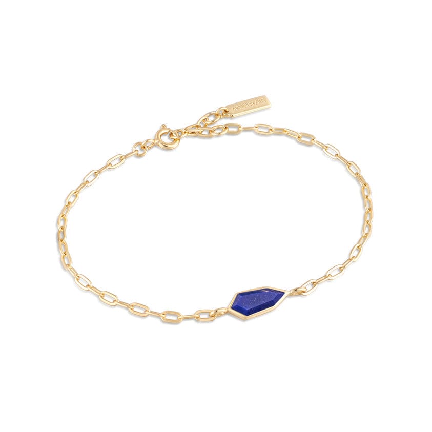 BRC-GPL Gold Lapis Emblem Chain Bracelet