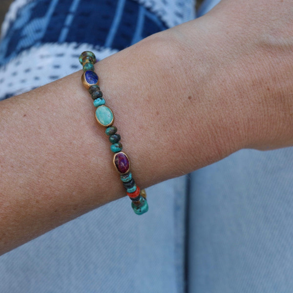 
                      
                        BRC-GPL Gold Lapis, Purple & Blue Turquoise Ovals Bracelet
                      
                    