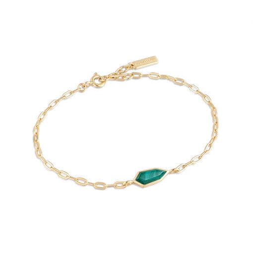 BRC-GPL Gold Malachite Emblem Chain Bracelet