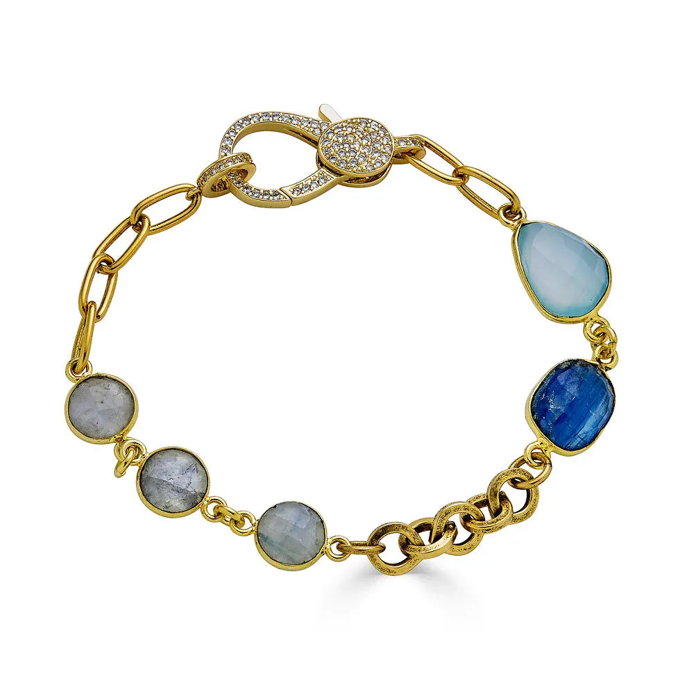 BRC-GPL Gold Mixed Gemstone Bracelet with Kyanite, Moonsto