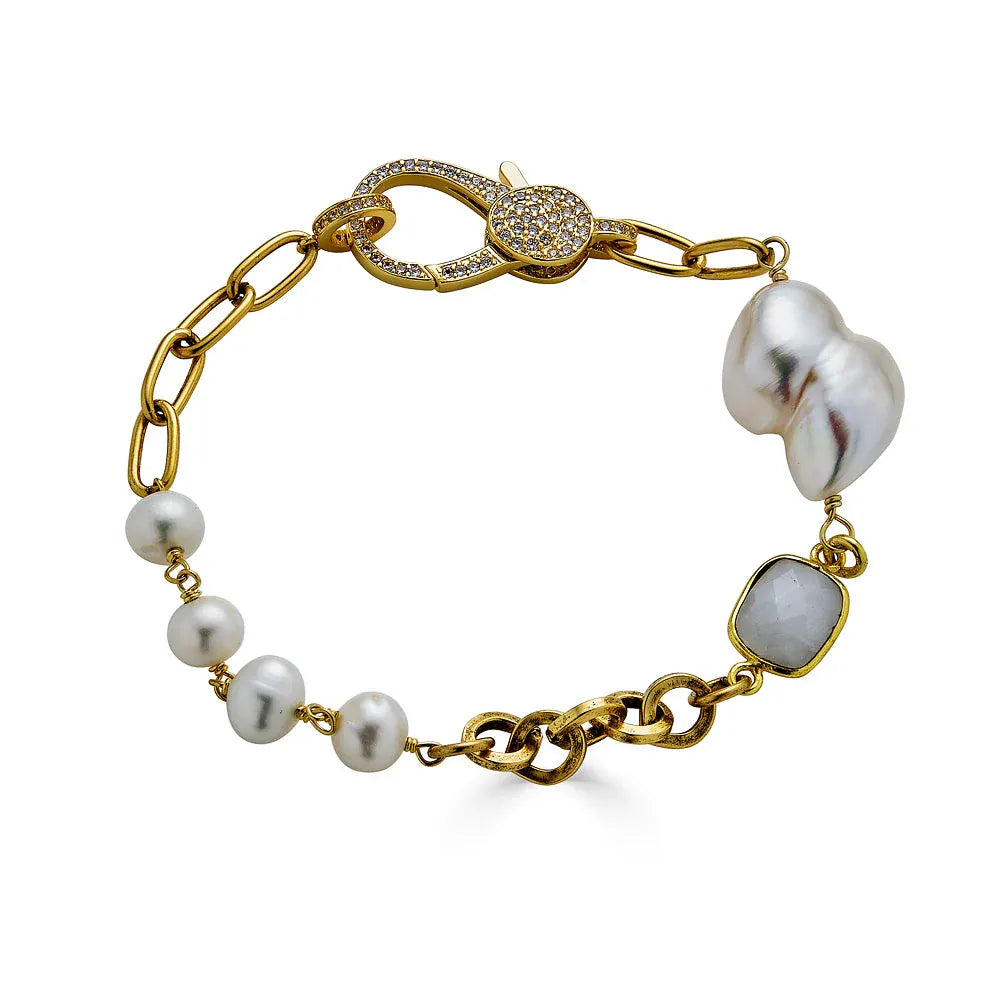 BRC-GPL Gold Moonstone and Pearl Bracelet