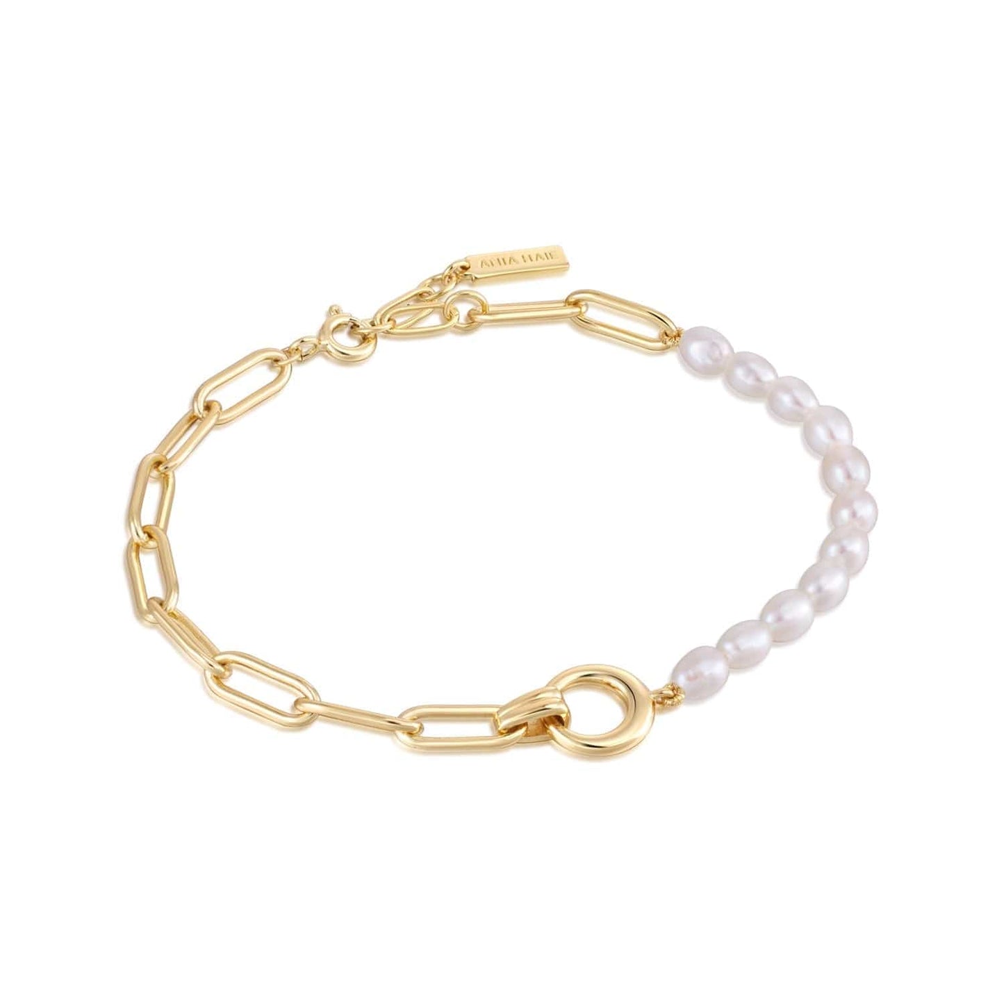 BRC-GPL Gold Pearl Chunky Link Chain Bracelet