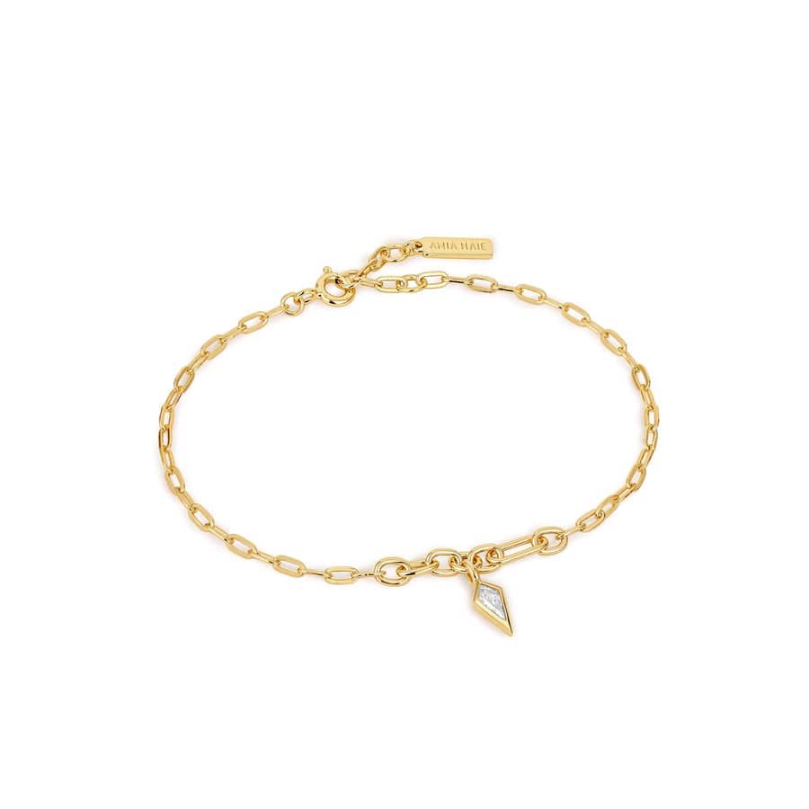 BRC-GPL Gold Sparkle Drop Pendant Chunky Chain Bracelet